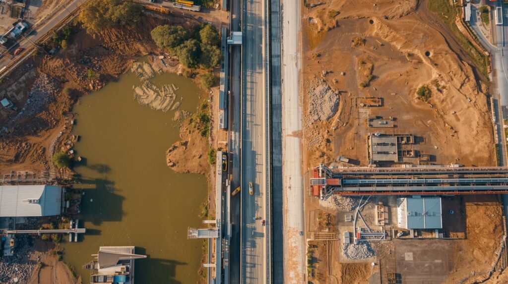 「ファナンテチョ運河建設の停滞と地方インフラ投資から読む2026年の投資戦略」という記事の画像。運河の建設途中の風景を映している。