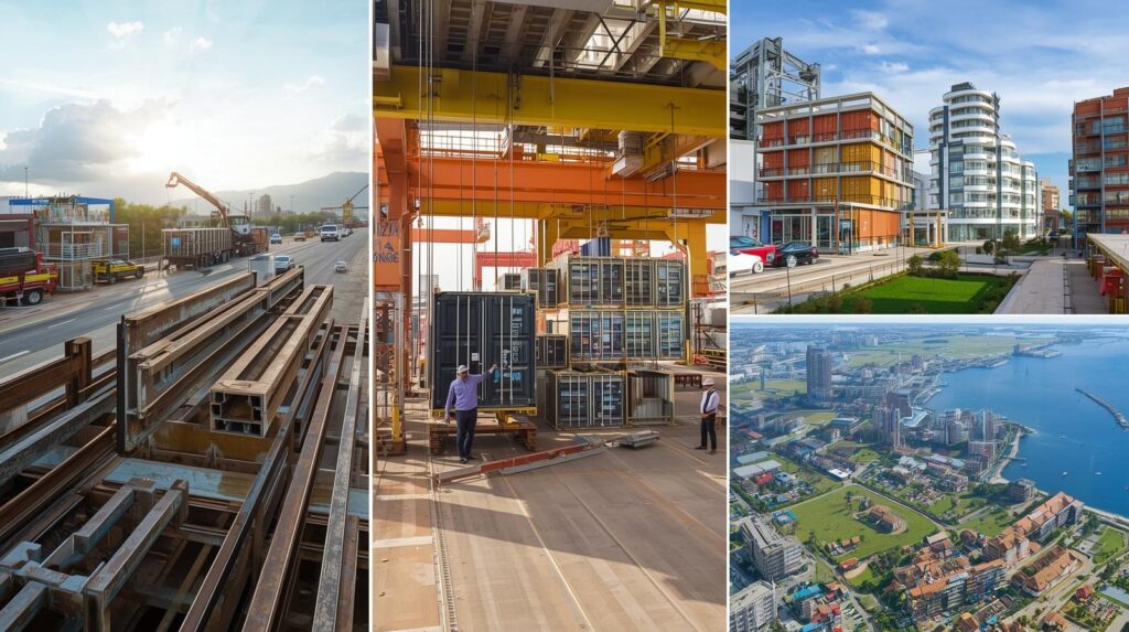 カンボジアの不動産や資材輸入の様子。「産業・住宅・観光」が示す投資戦略について記述する記事の写真。